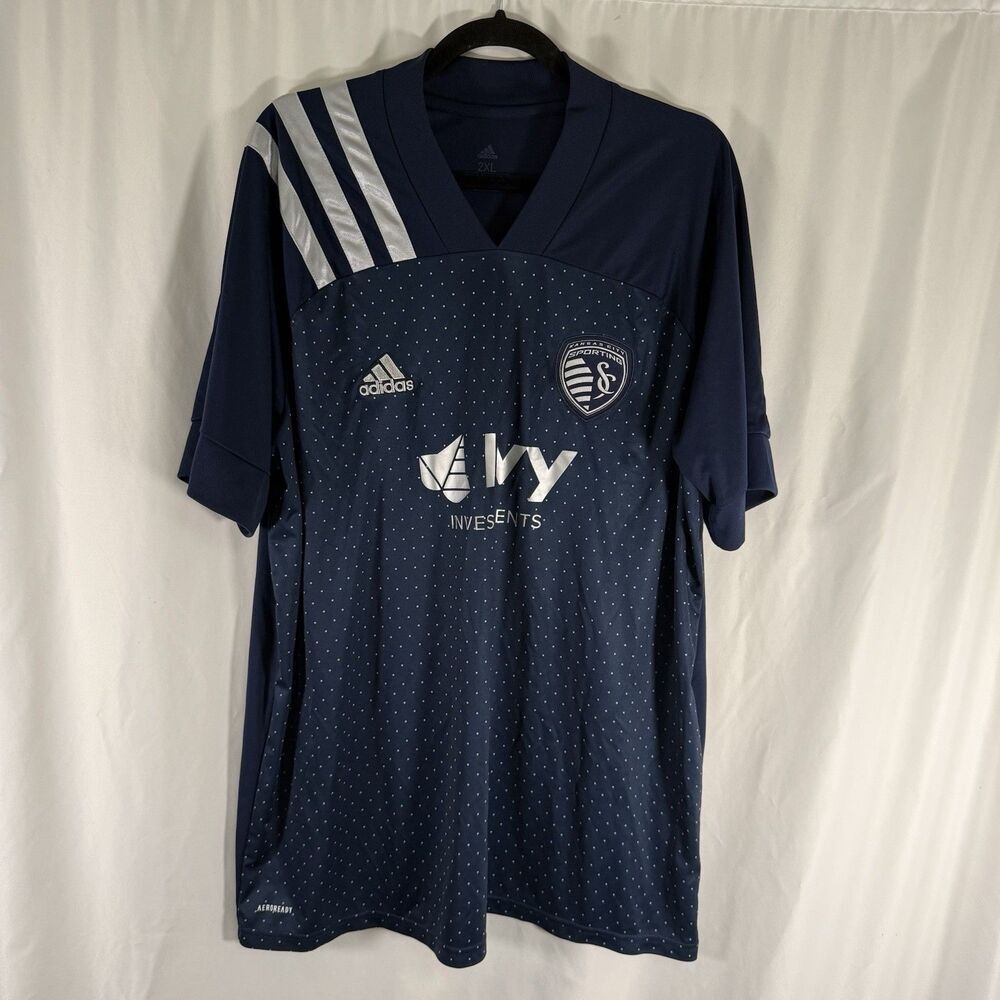 Adidas Sporting KC Jersey Men's 2XL Navy Blue Short Sleeve V-Neck